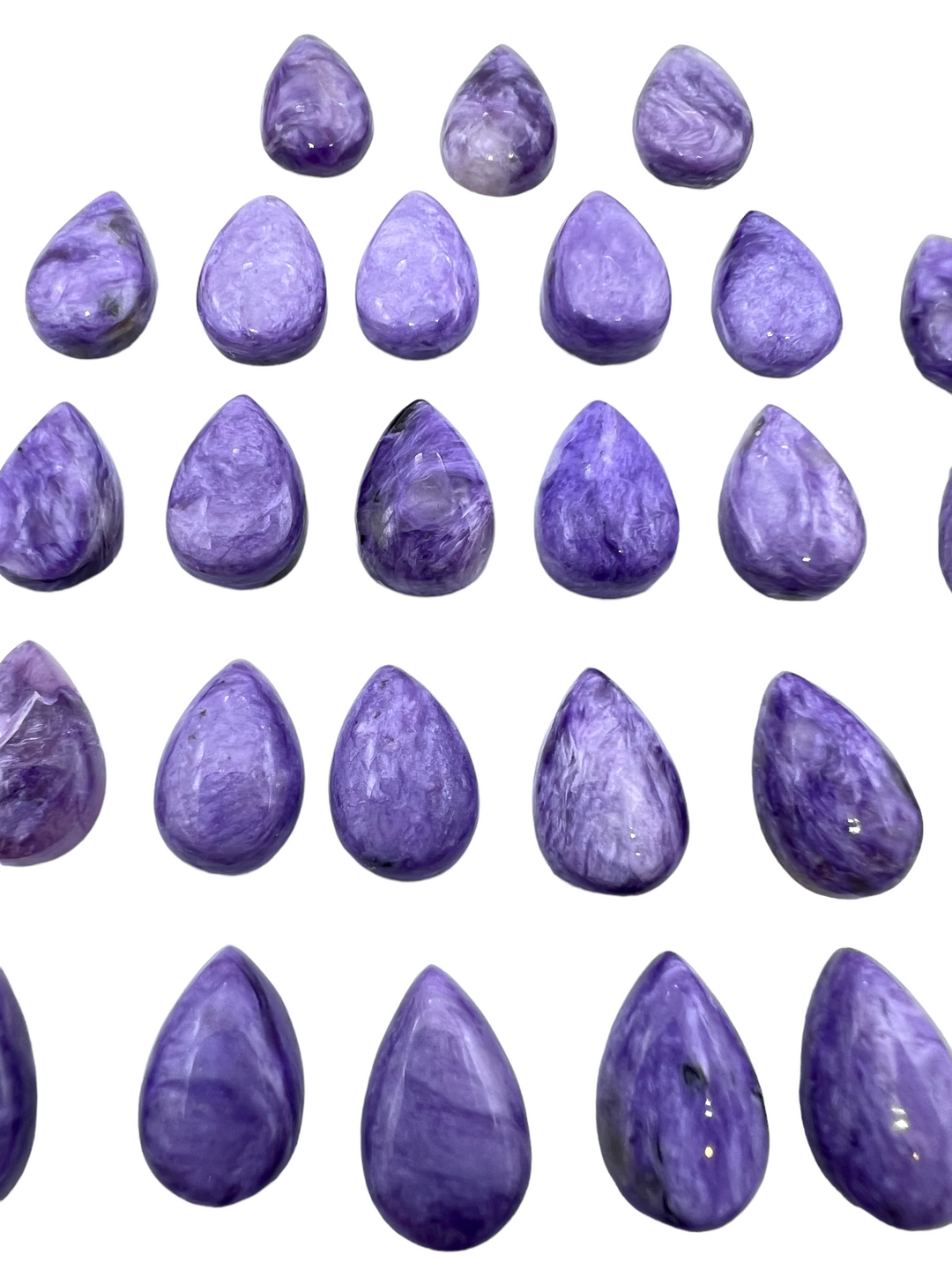 Premium Color Charoite 10x15mm Tear Drop Shaped Cabochons 1