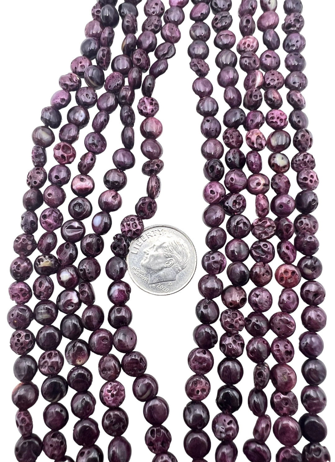 RARE Dark Purple Spiny Oyster 6mm Coin Shaped Beads 16 inch