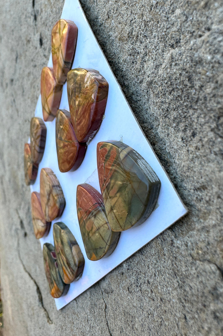 Red Creek Jasper Matching Trillion Shaped Cabochon Pairs