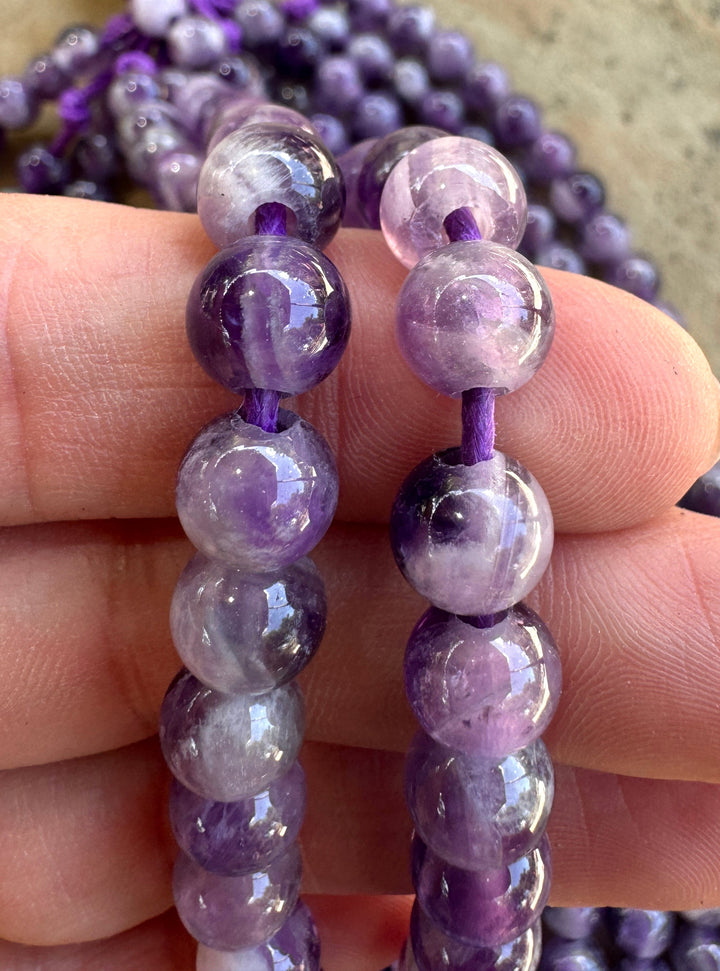 Amethyst Large Hole 8mm Round Beads 7.5 inch Strand