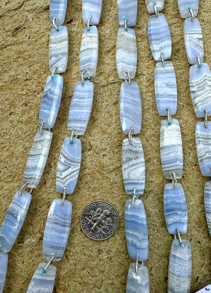 Blue Lace Agate Fancy Faceted Beads 10x27mm (8 inches/ 7