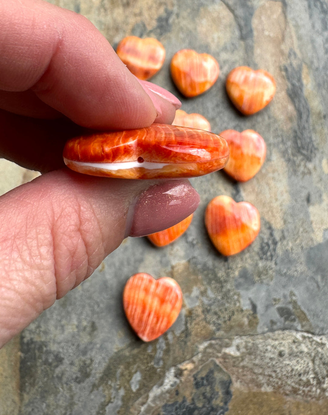 Bright Orange Spiny Oyster Heart Shaped Focal Pendant Beads