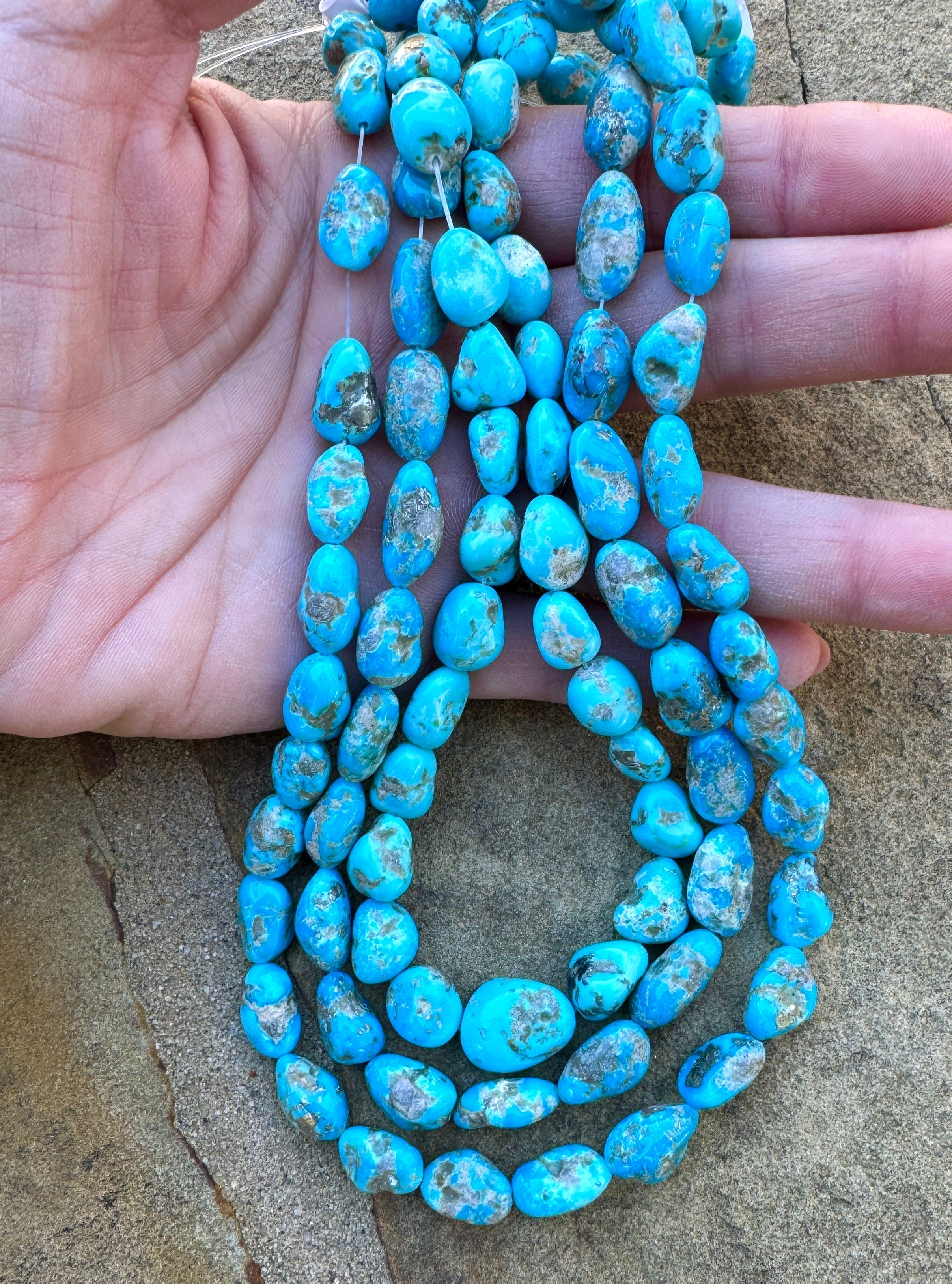 Natural Arizona Turquoise Smooth Nuggets Gemstone Beads 10x13-13x17mm Graduation Approx Handmade 2024 Beads, Arizona Turquoise Beads 7'' Strand