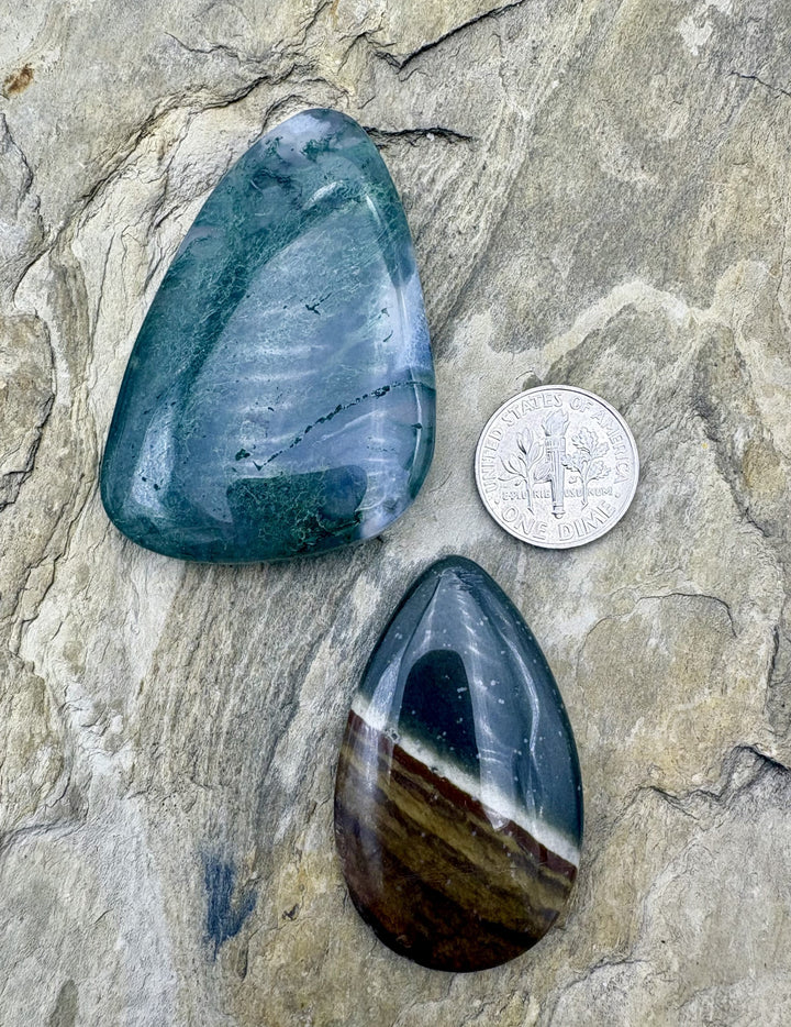 CLOSEOUT LOT 2 Large Cabochons Moss Agate and Polychrome