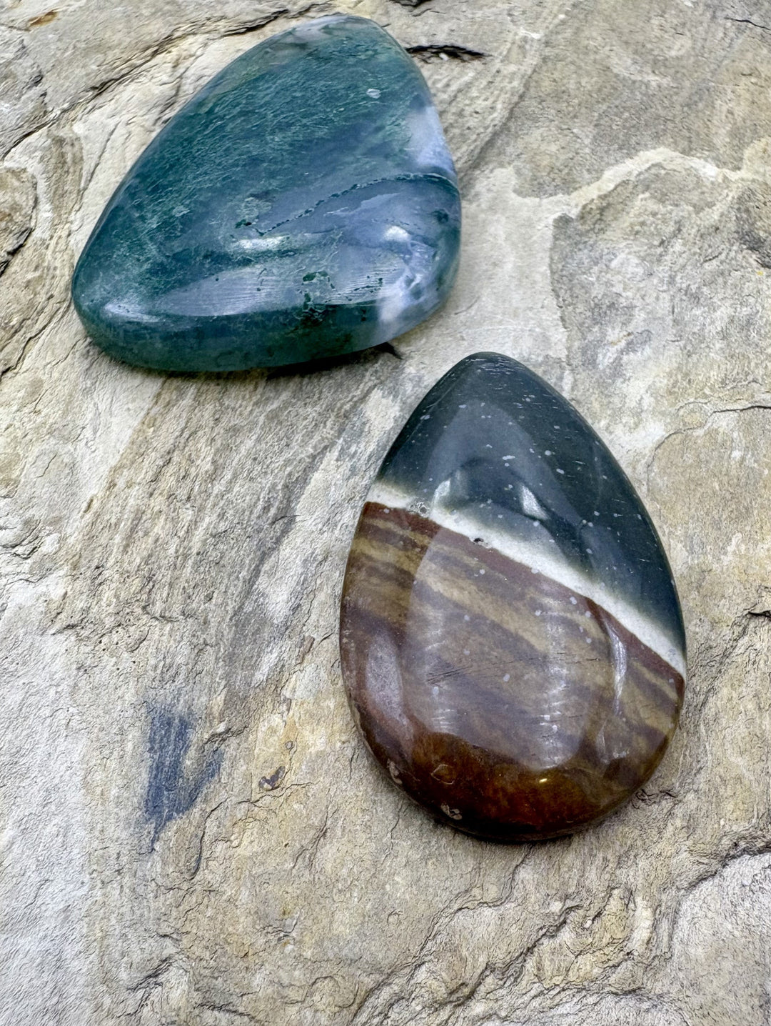 CLOSEOUT LOT 2 Large Cabochons Moss Agate and Polychrome