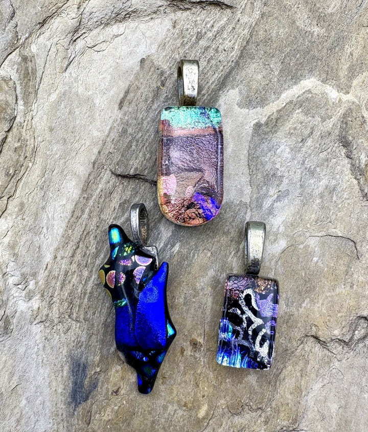 CLOSEOUT LOT 3 Dichroic Fused Glass Pendants - Mixed Lots