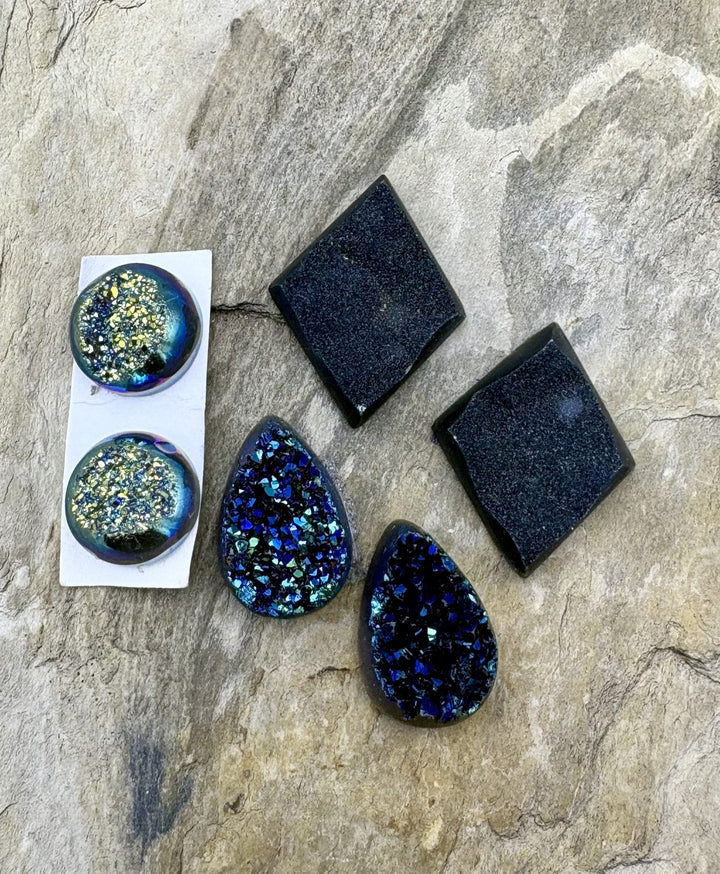 CLOSEOUT LOT 3 Pair of Premium Coated Druzy Cabochons