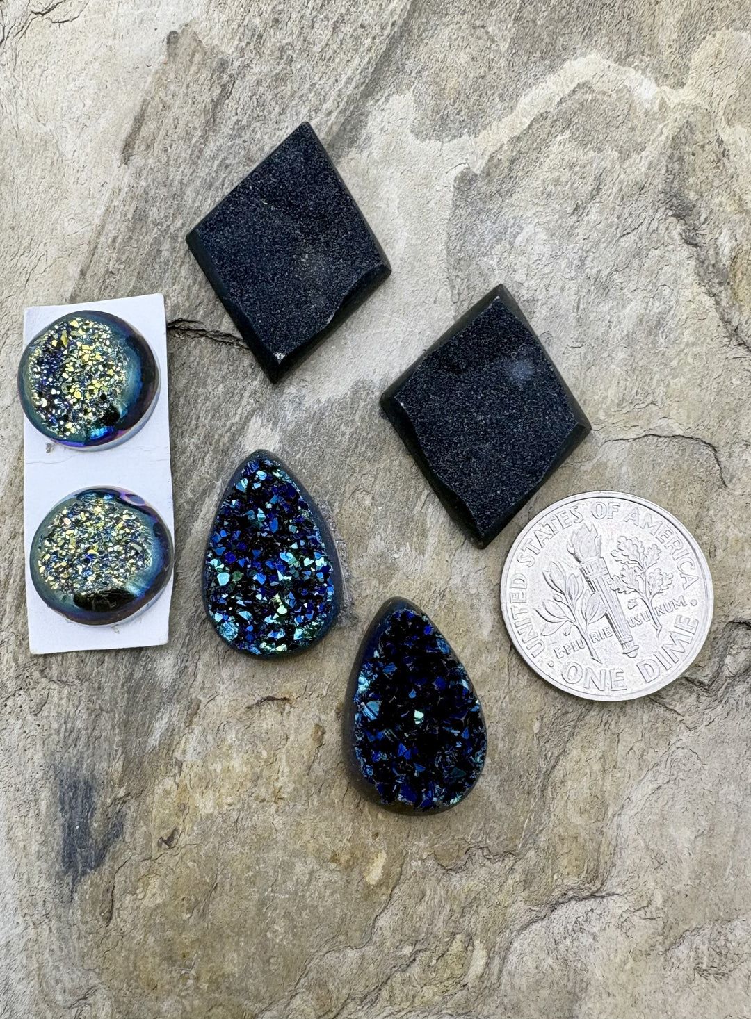 CLOSEOUT LOT 3 Pair of Premium Coated Druzy Cabochons