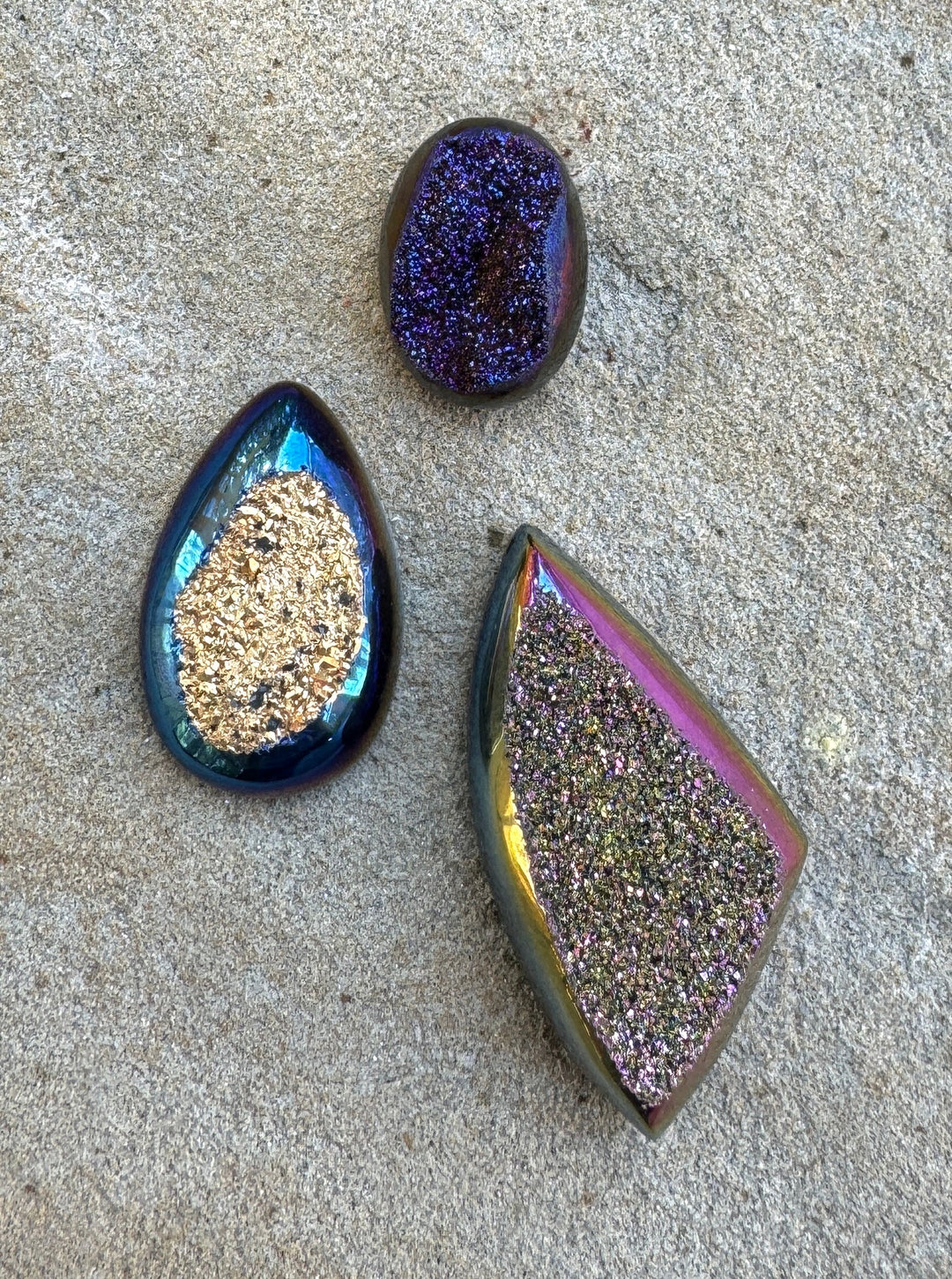 CLOSEOUT LOT 3 Titanium Coated Druzy Cabochons - Mixed Lots