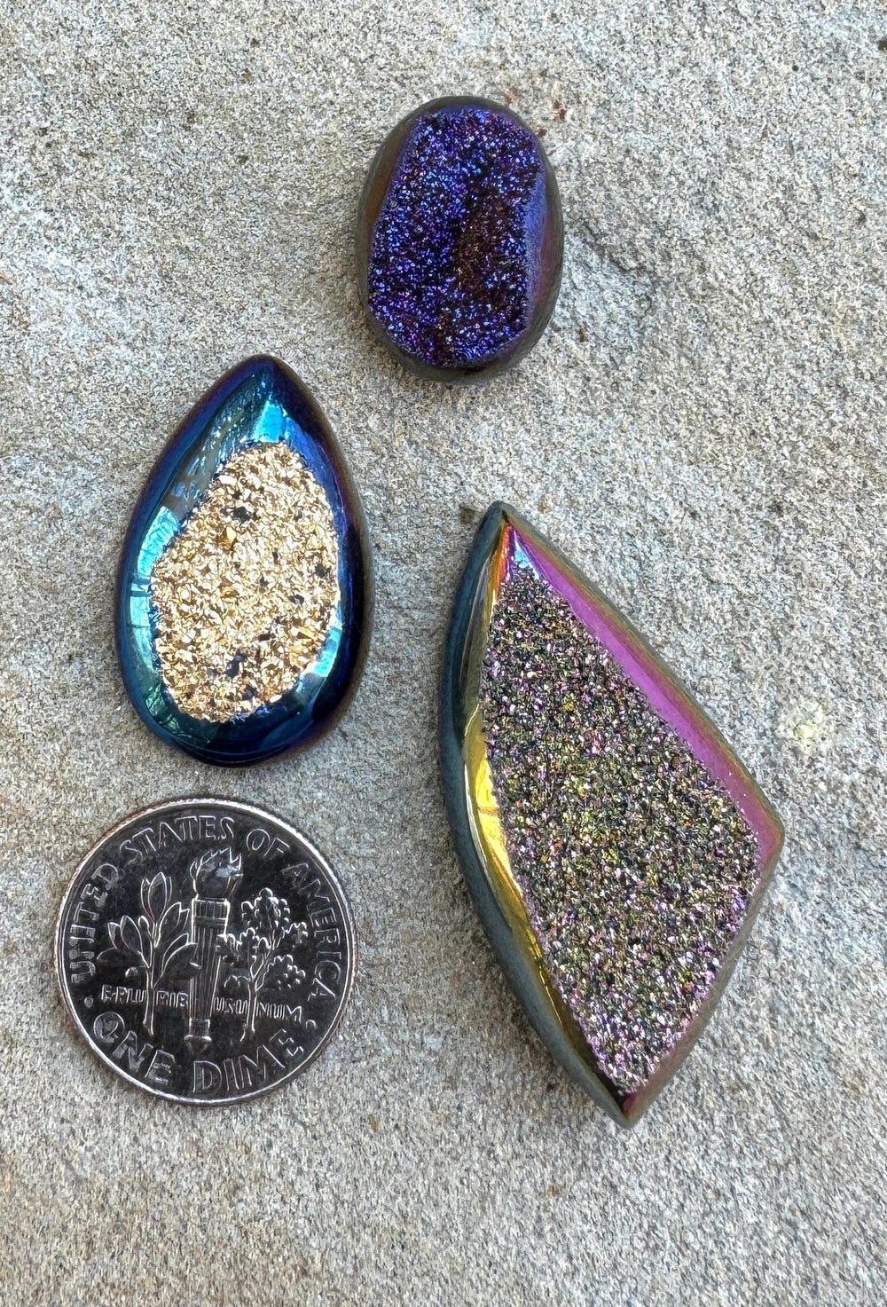 CLOSEOUT LOT 3 Titanium Coated Druzy Cabochons - Mixed Lots