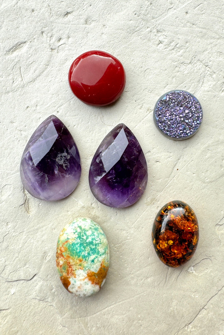 CLOSEOUT LOT 6 Cabochons Amethyst Amber Turquoise and more