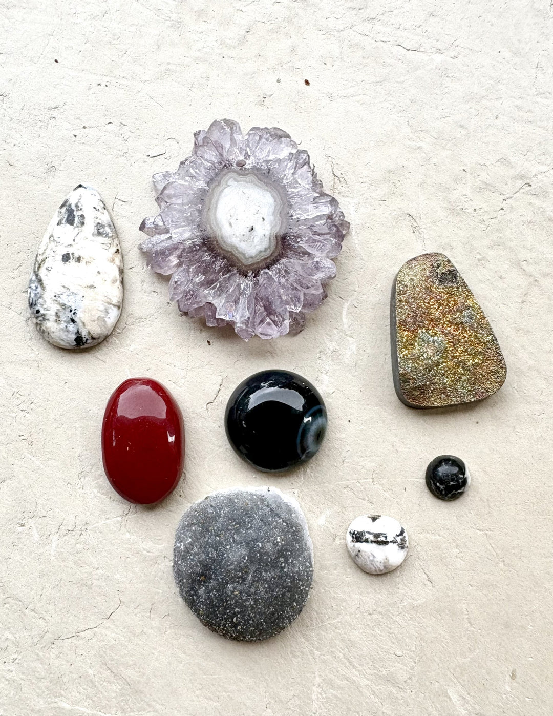 CLOSEOUT LOT 8 Cabochons White Buffalo Amethyst Rainbow