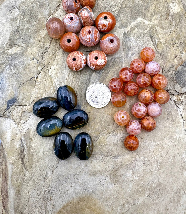 CLOSEOUT LOT Mixed Beads Blue Tiger Eye and Dragon Skin