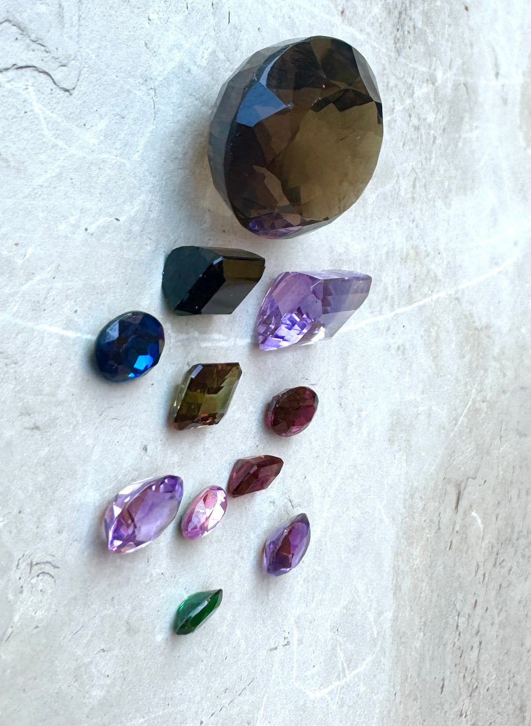 CLOSEOUT LOT of 11 Faceted Stones Smokey Quartz Tourmaline