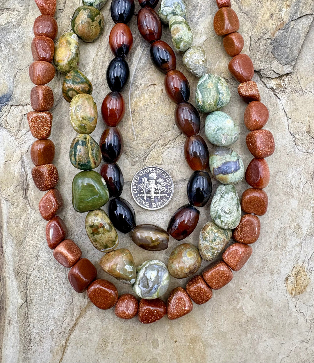 CLOSEOUT LOT of 3 Bead Strands Agate Rhyolite Goldstone