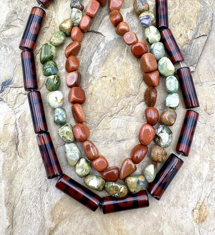 CLOSEOUT LOT of 3 Bead Strands Agate Rhyolite Goldstone