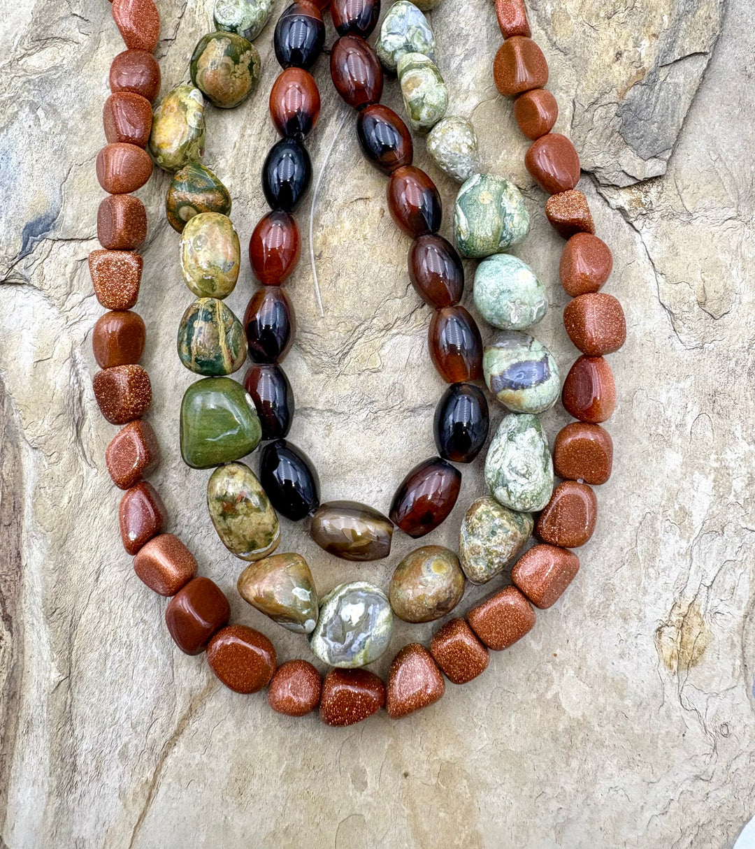 CLOSEOUT LOT of 3 Bead Strands Agate Rhyolite Goldstone