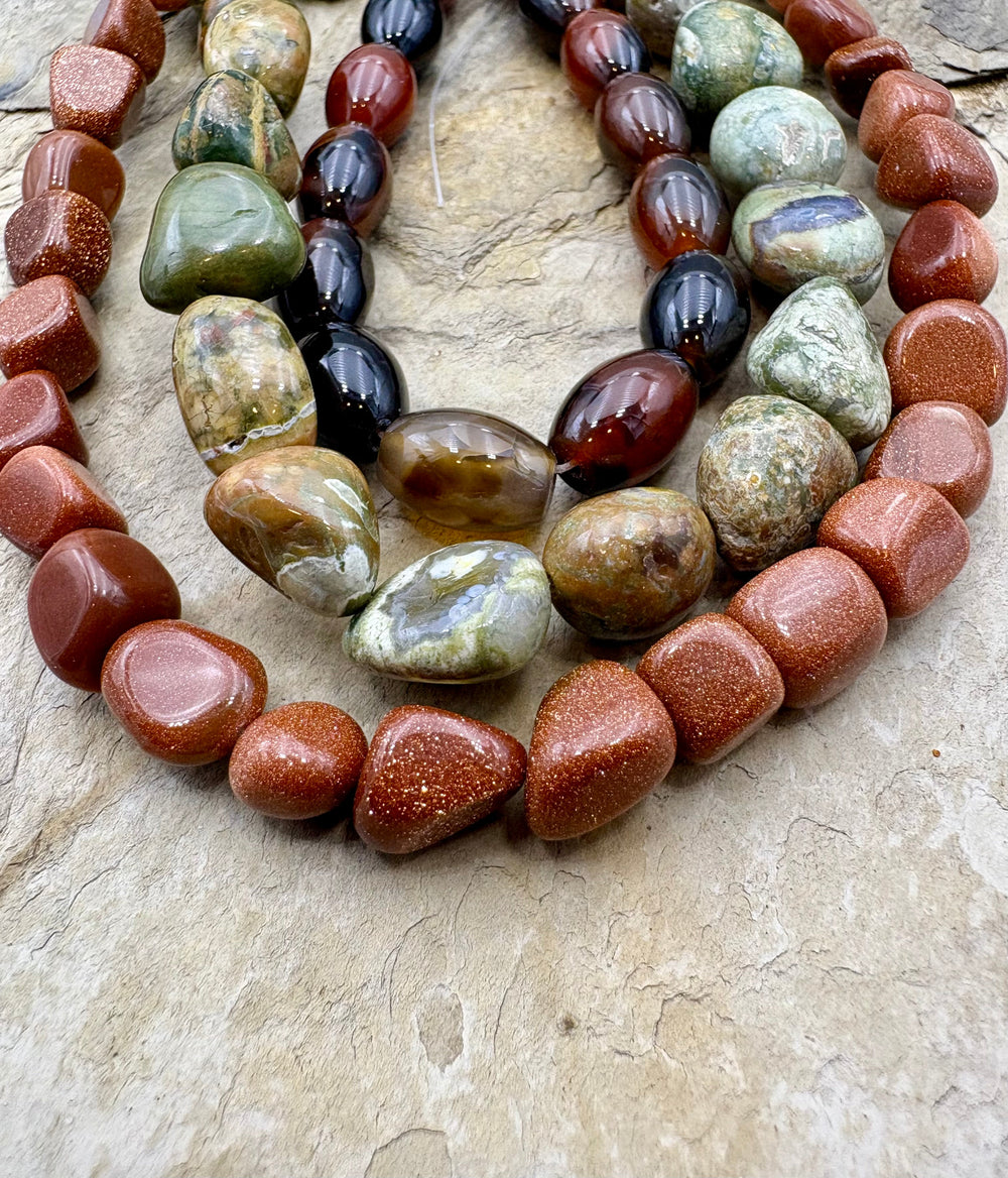 CLOSEOUT LOT of 3 Bead Strands Agate Rhyolite Goldstone