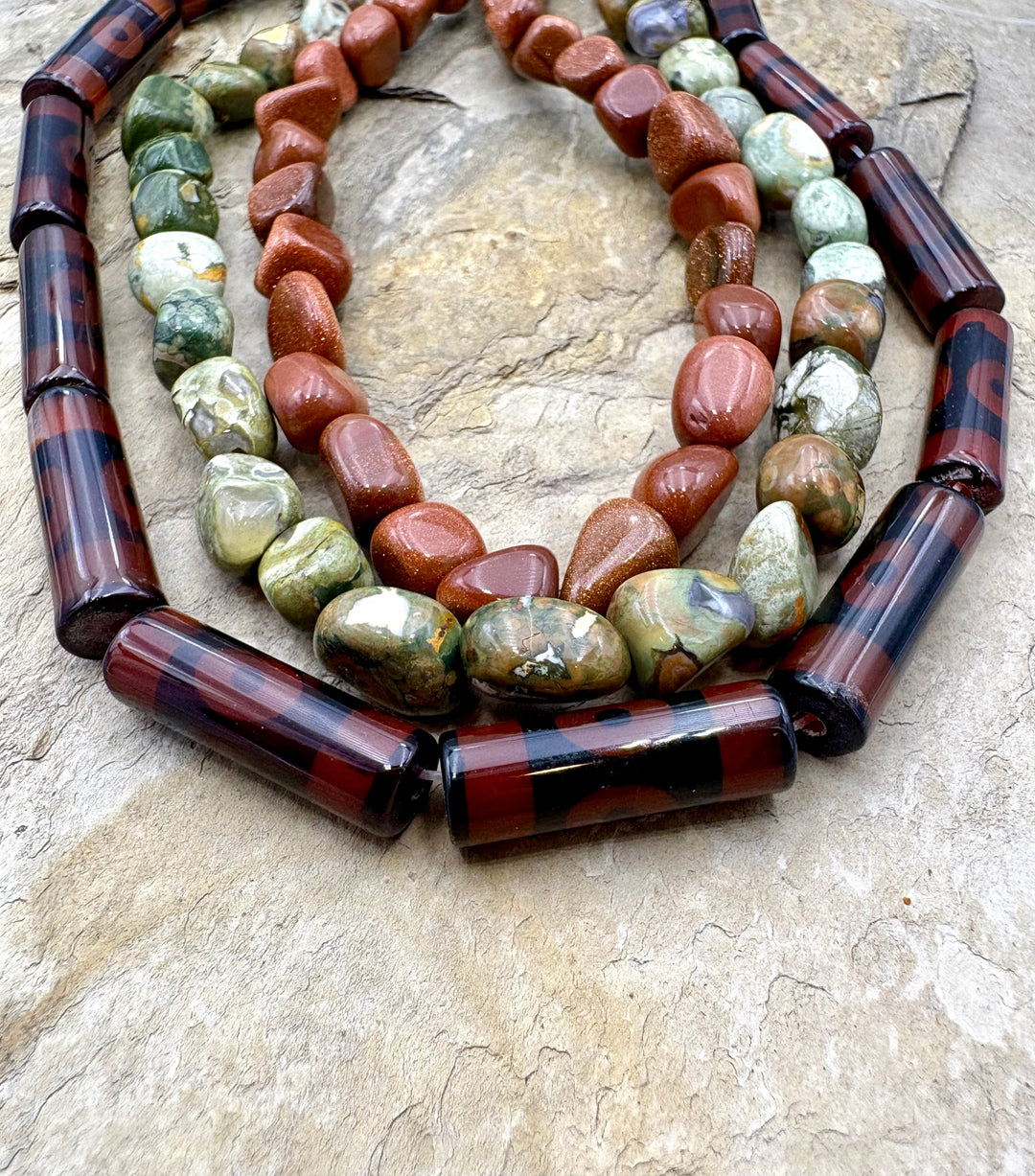 CLOSEOUT LOT of 3 Bead Strands Agate Rhyolite Goldstone