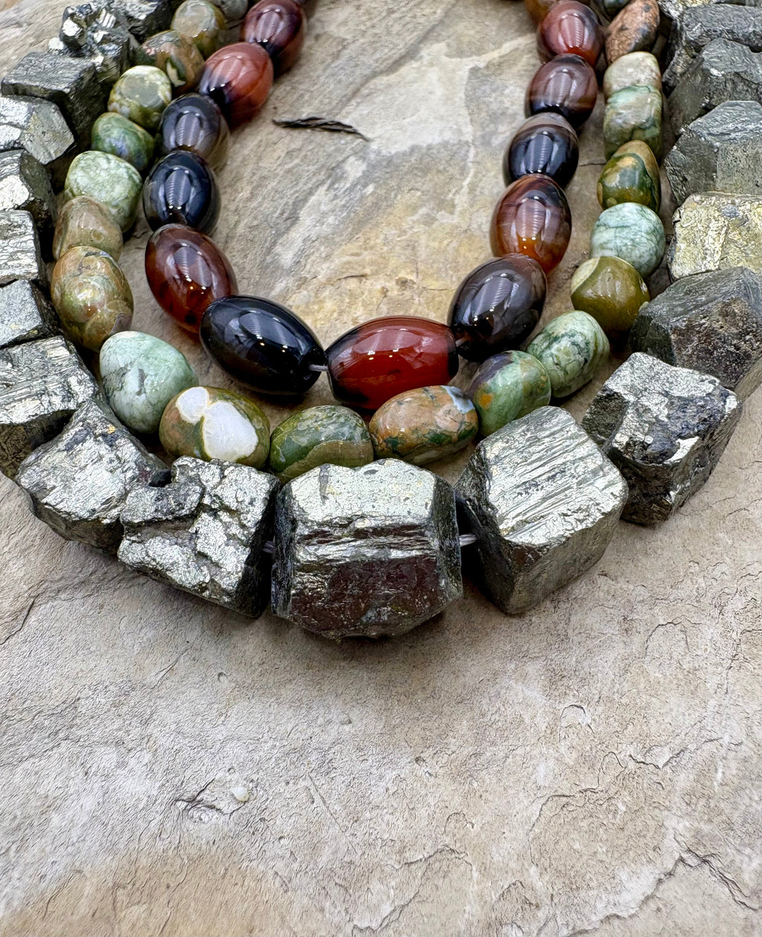 CLOSEOUT LOT of 3 Bead Strands Pyrite Agate and Rhyolite