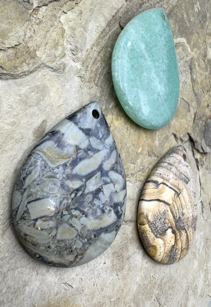 CLOSEOUT LOT of 3 Large Focal Beads Pinolyth Picture Jasper