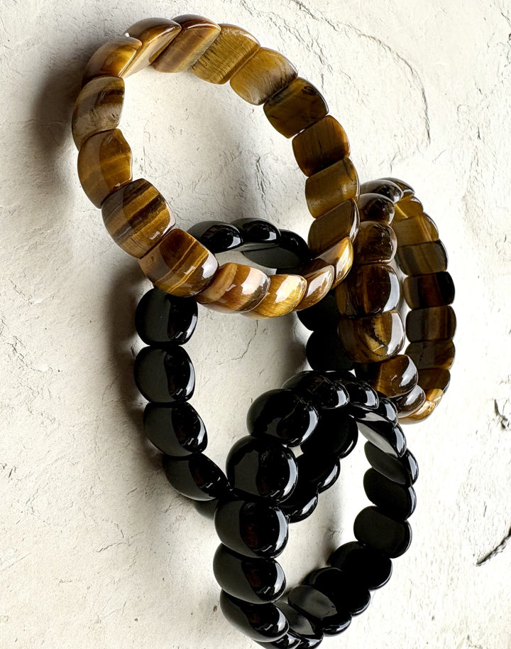 CLOSEOUT LOT of 4 Stretch Bead Bracelets Tiger Eye and Onyx