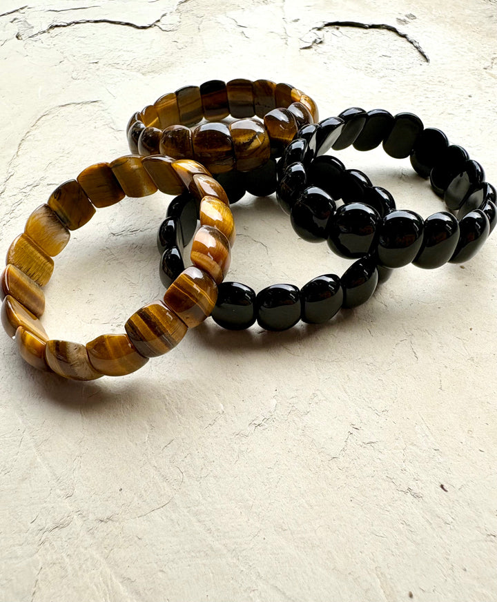 CLOSEOUT LOT of 4 Stretch Bead Bracelets Tiger Eye and Onyx