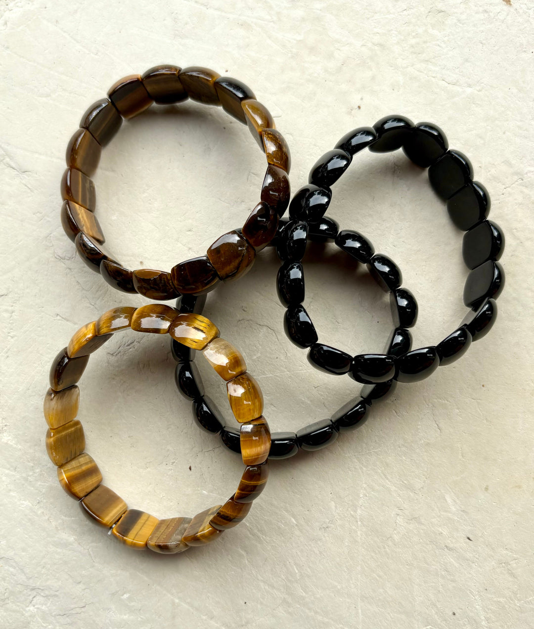 CLOSEOUT LOT of 4 Stretch Bead Bracelets Tiger Eye and Onyx