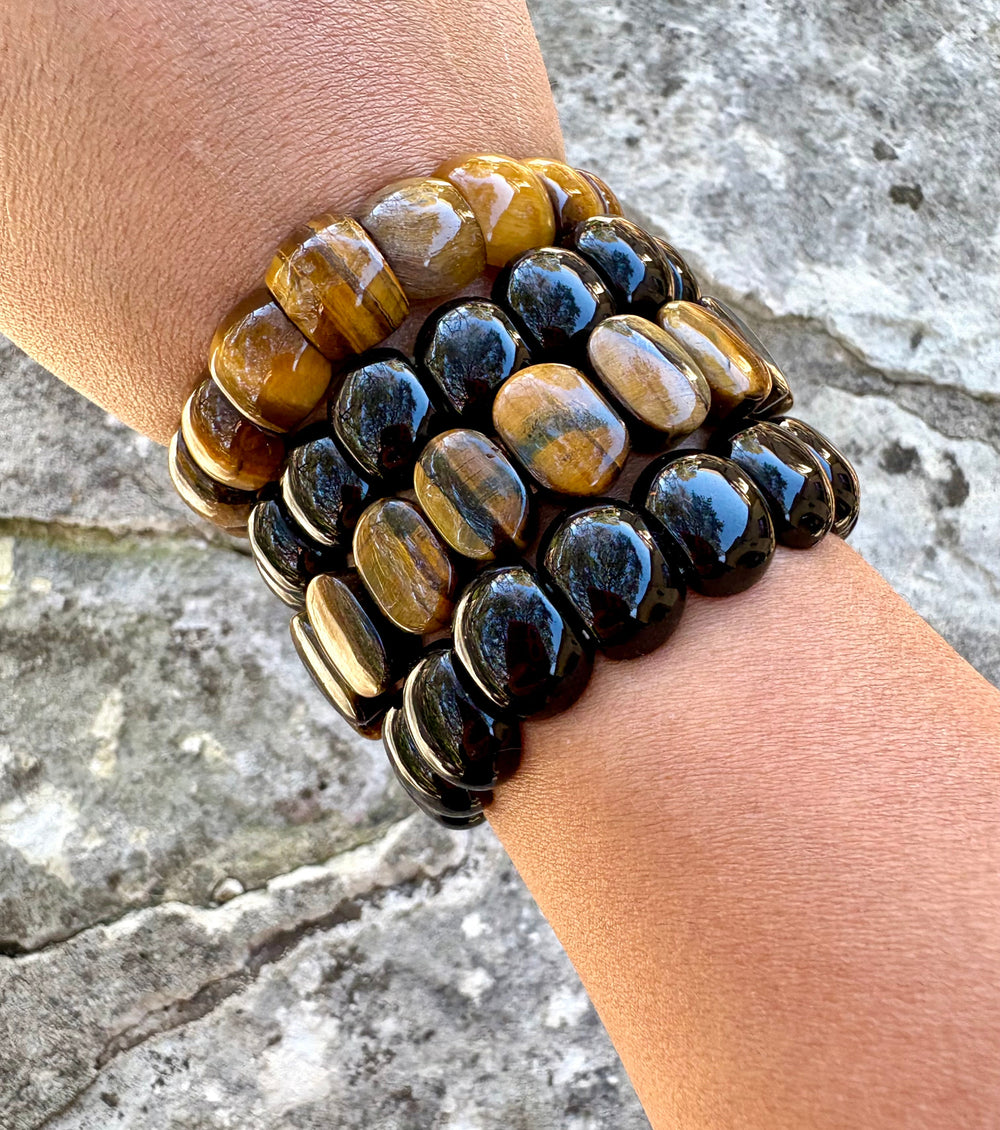 CLOSEOUT LOT of 4 Stretch Bead Bracelets Tiger Eye and Onyx