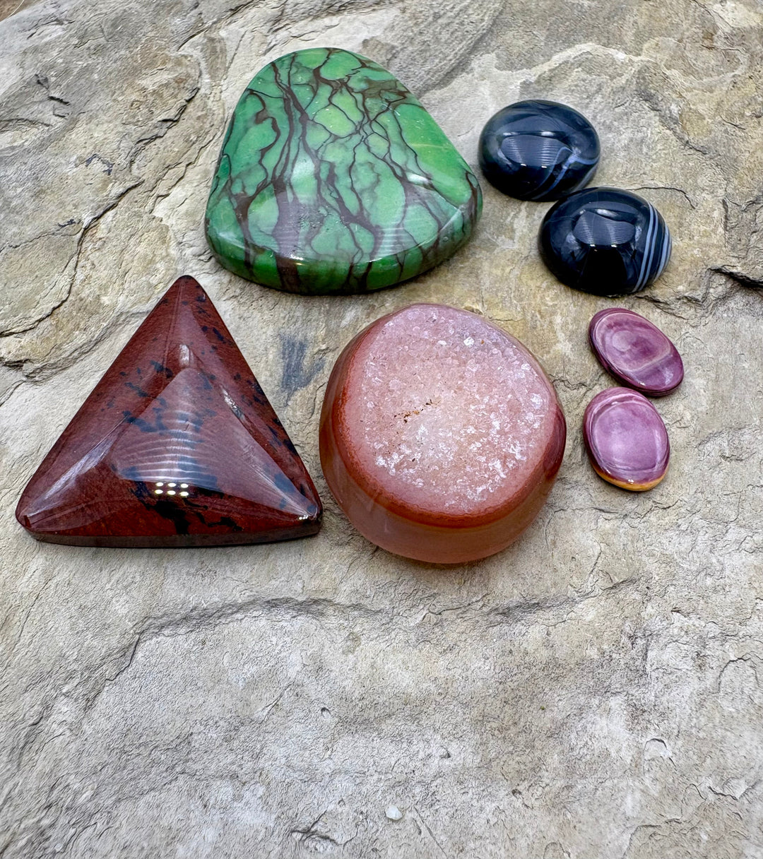 CLOSEOUT LOT of 7 Cabochons Druzy Spiny Oyster Sardonyx