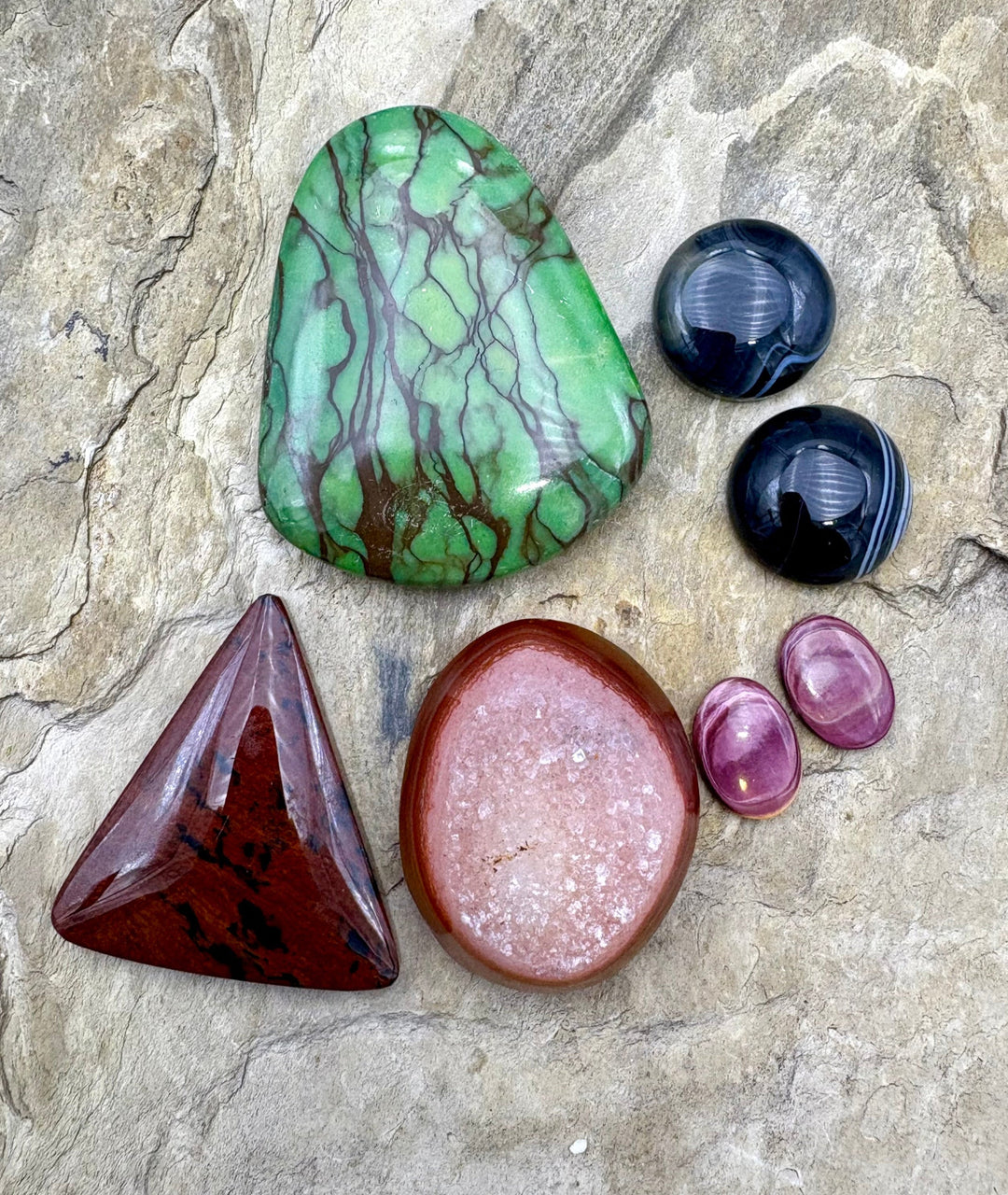 CLOSEOUT LOT of 7 Cabochons Druzy Spiny Oyster Sardonyx