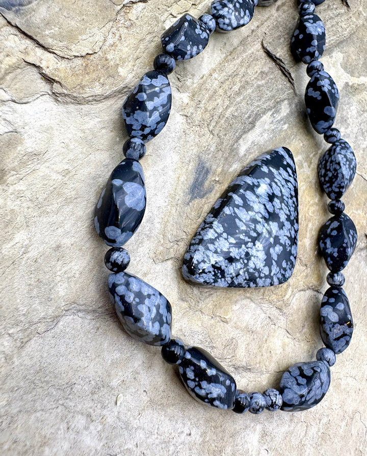 CLOSEOUT LOT of Snowflake Obsidian Designer Bead Strand