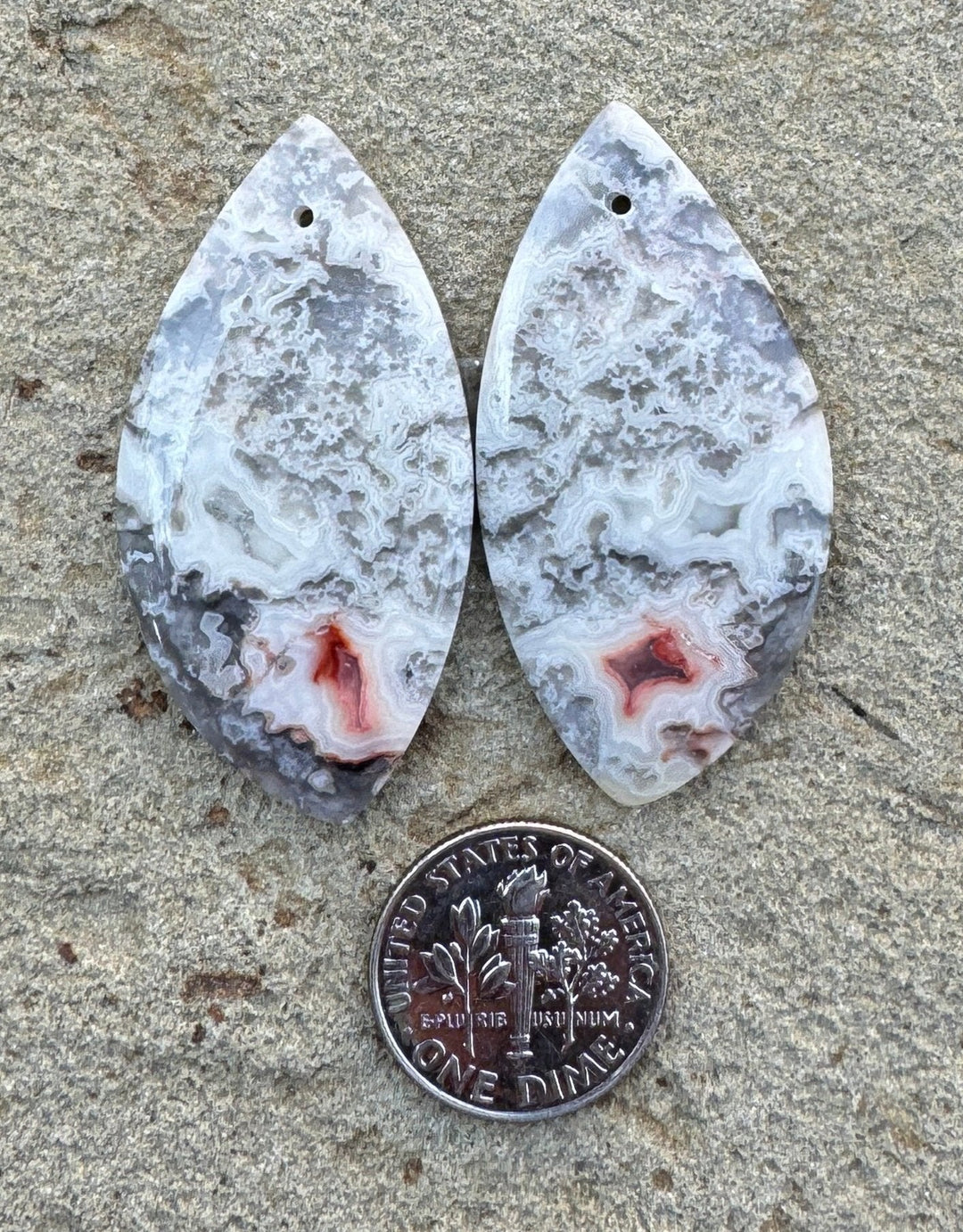 Crazy Lace Agate BIG Matching Earring Slab Bead Pair