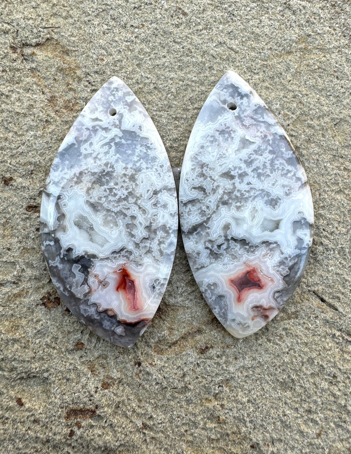 Crazy Lace Agate BIG Matching Earring Slab Bead Pair