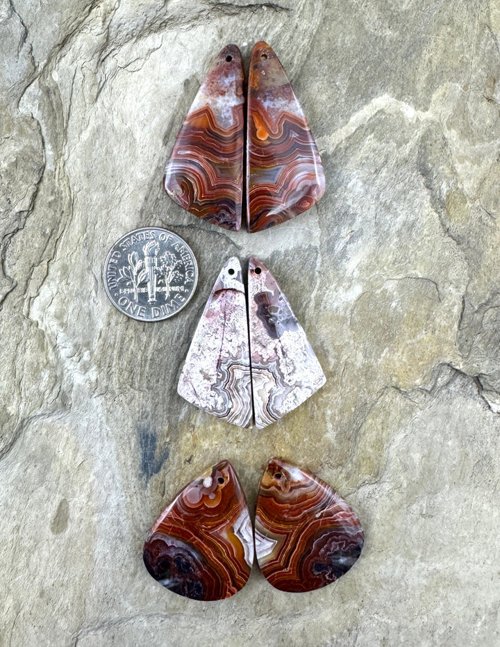 Crazy Lace Agate Matching Earring Slab Bead Pair (select