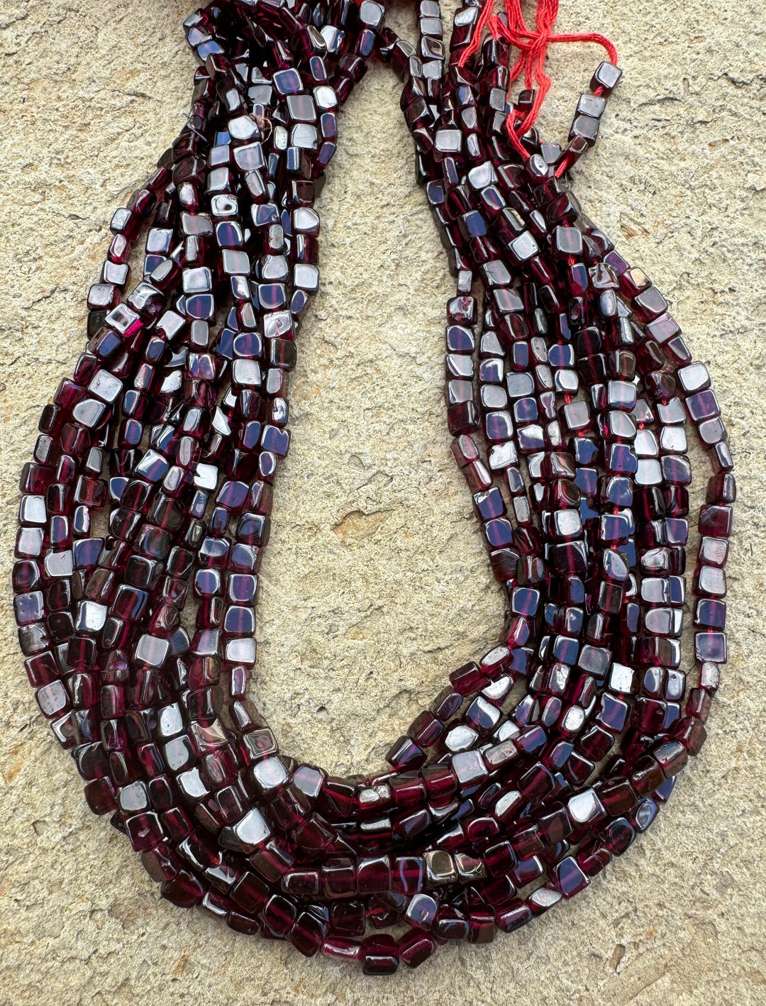 Dark Red Garnet 5mm Semi-Square Beads 16 inch Strand