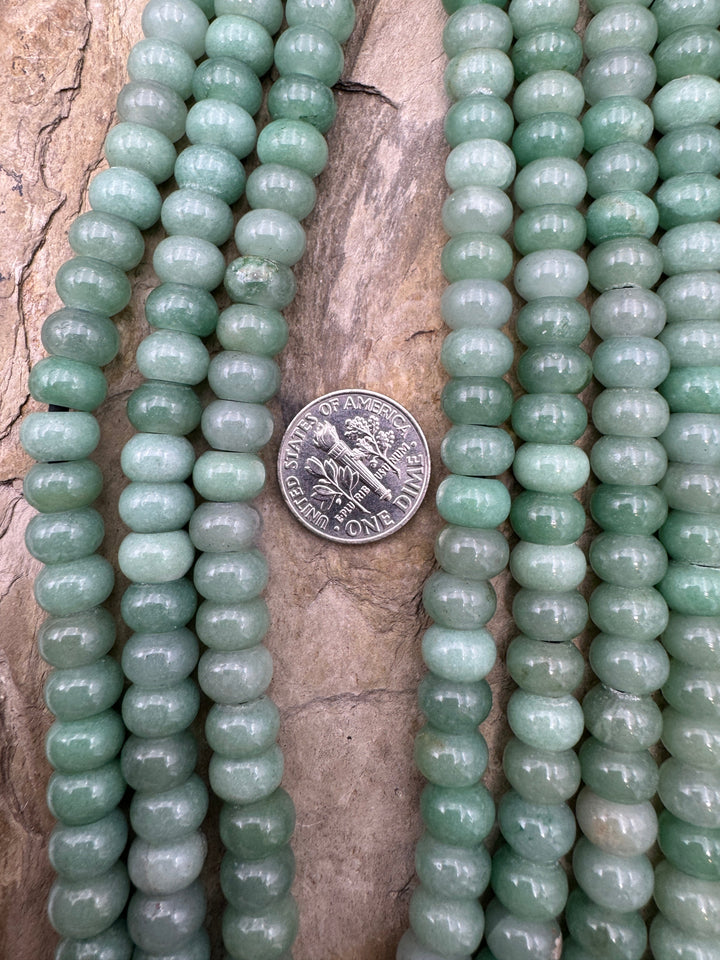 Green Jade Large Hole Rondelle Beads 8x5mm 8 inch Strand