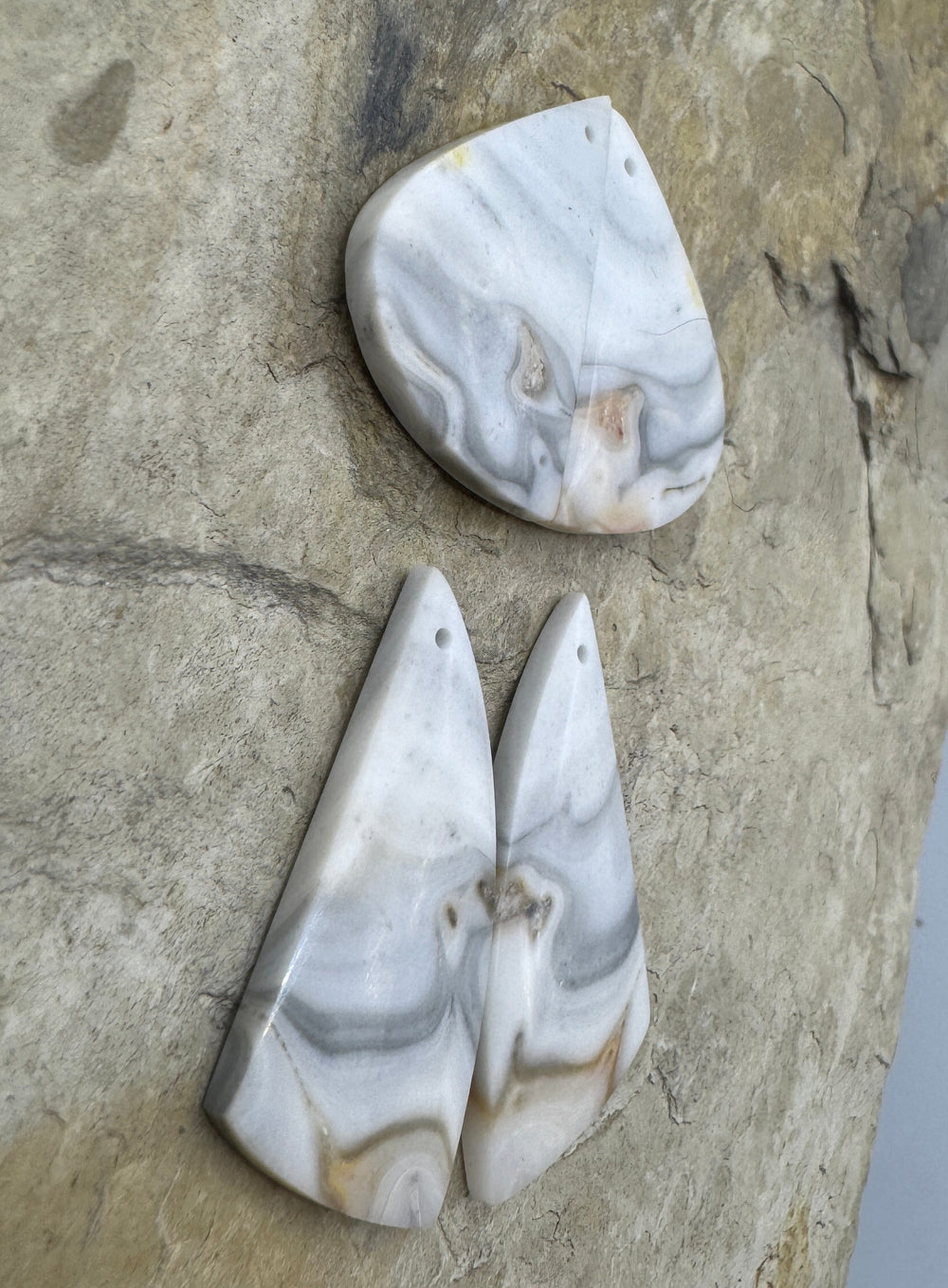 Grey Lace Agate (Mexico) Matching Earring Slab Bead Pair