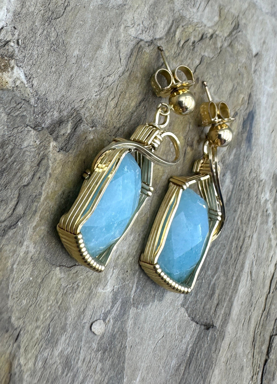 Heidi White Designs Wire Wrapped Amazonite Earrings 14kt