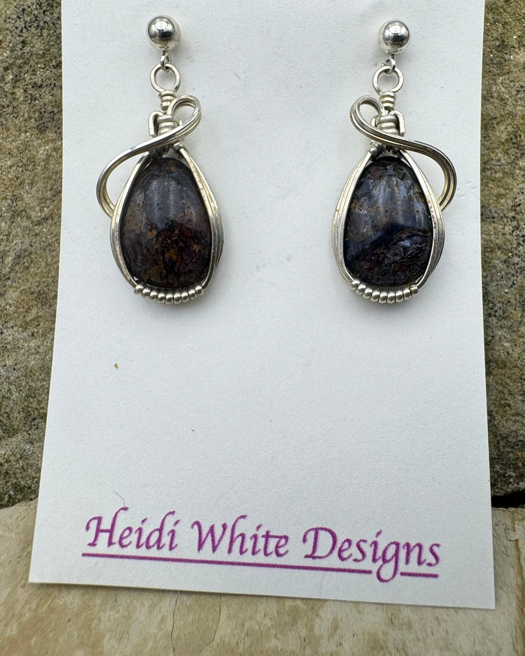 Heidi White Designs Wire Wrapped Blue Pietersite Earrings