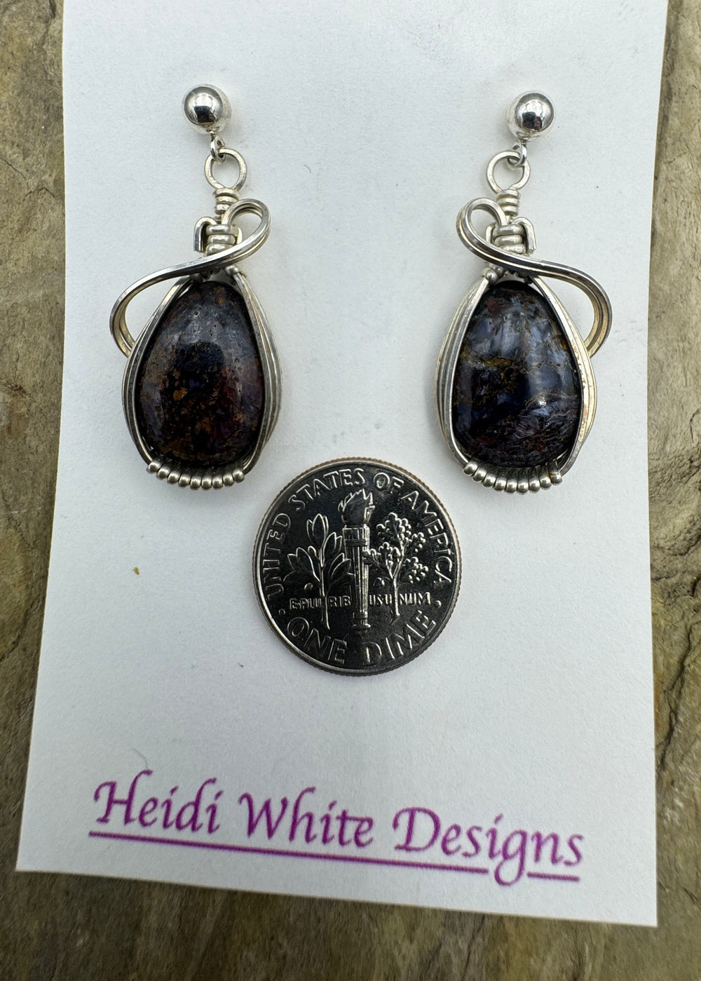 Heidi White Designs Wire Wrapped Blue Pietersite Earrings