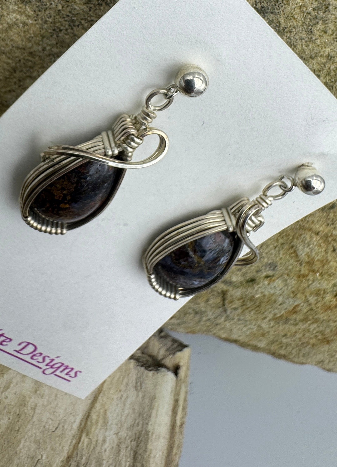 Heidi White Designs Wire Wrapped Blue Pietersite Earrings