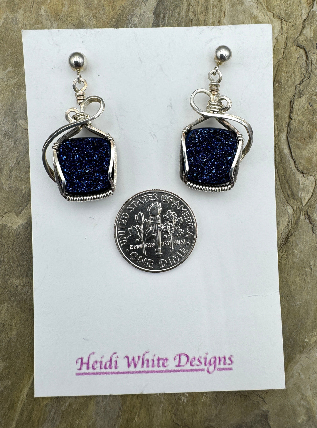 Heidi White Designs Wire Wrapped Blue Titanium Druzy