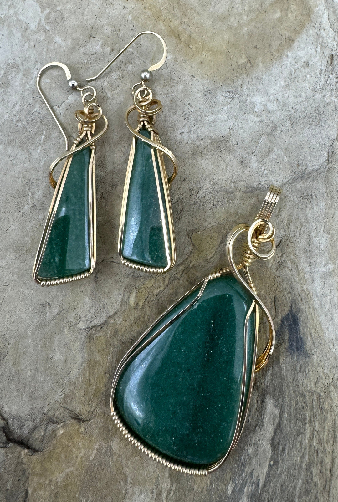 Heidi White Designs Wire Wrapped Green Aventurine Set