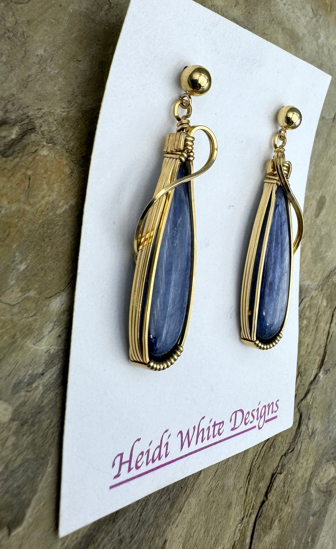 Heidi White Designs Wire Wrapped Kyanite Earrings in Gold