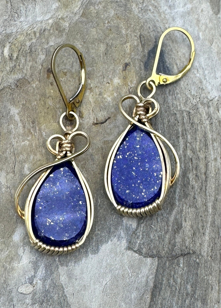 Heidi White Designs Wire Wrapped Lapis Lazuli Earrings 14kt