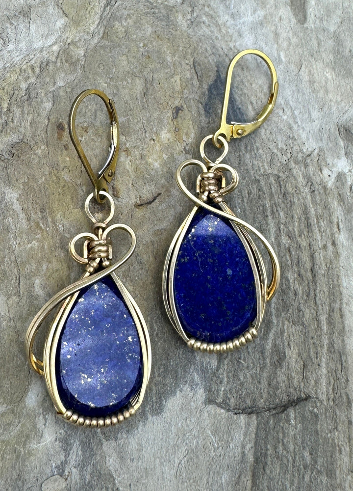 Heidi White Designs Wire Wrapped Lapis Lazuli Earrings 14kt