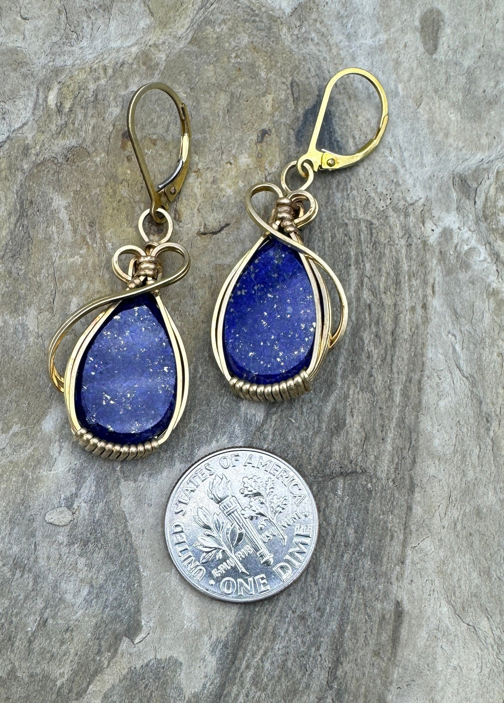 Heidi White Designs Wire Wrapped Lapis Lazuli Earrings 14kt