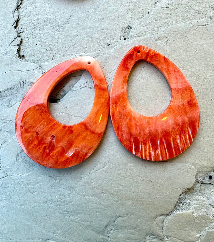 High Quality Red/Rust Spiny Oyster 30x40mm Earring Slab