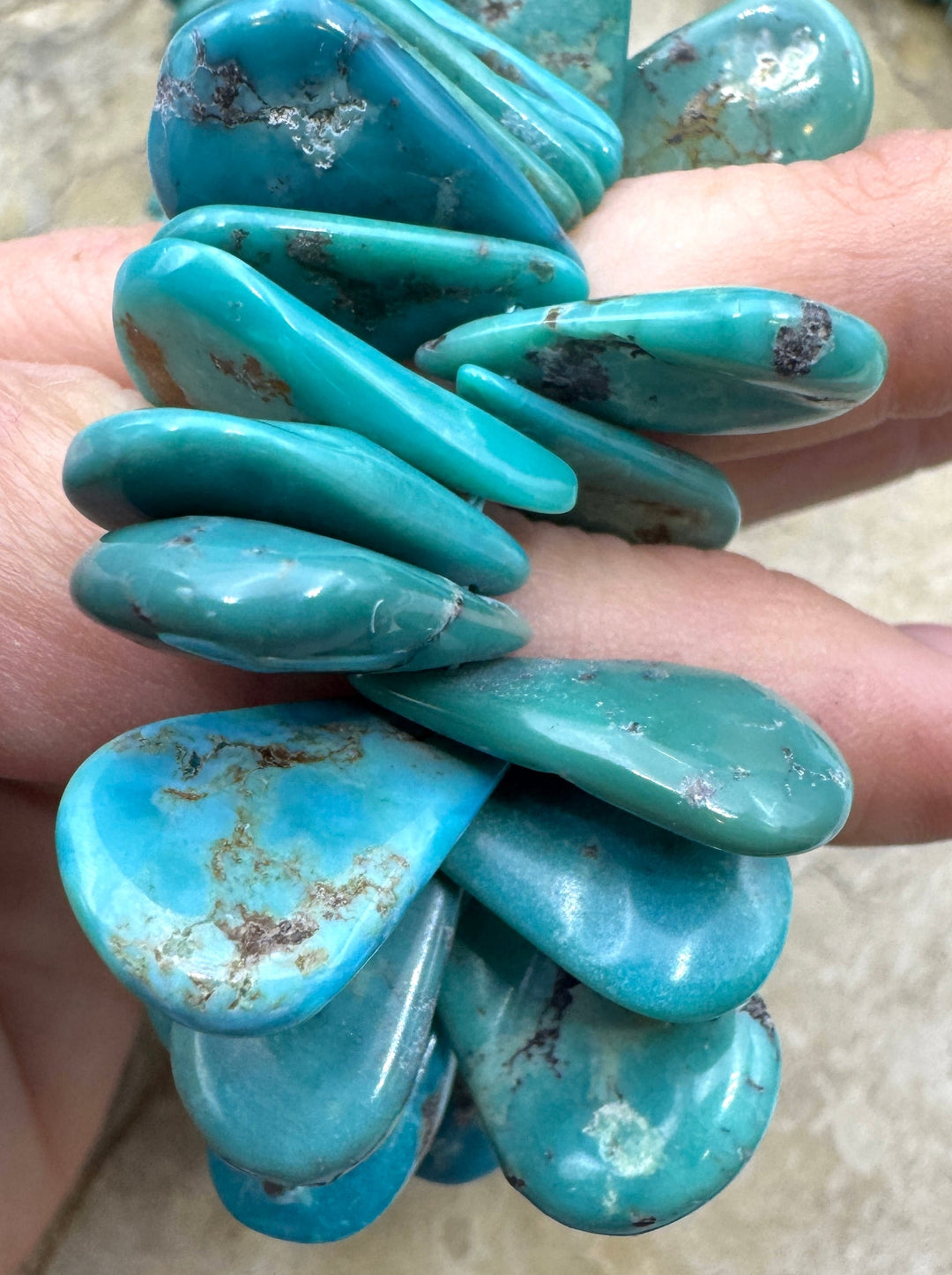 Hubei Turquoise (China) BIG Chunky Teardrop Tab Bead Strand